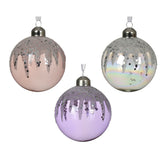 Decoris Glass Bauble With Sequins 8cm - Transparent 3 Assorted Colours